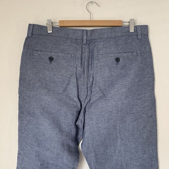 NWT Banana Republic Aiden Chino Pants Men 35x30 Blue Linen Blend Coastal Beachy - Picture 6 of 11